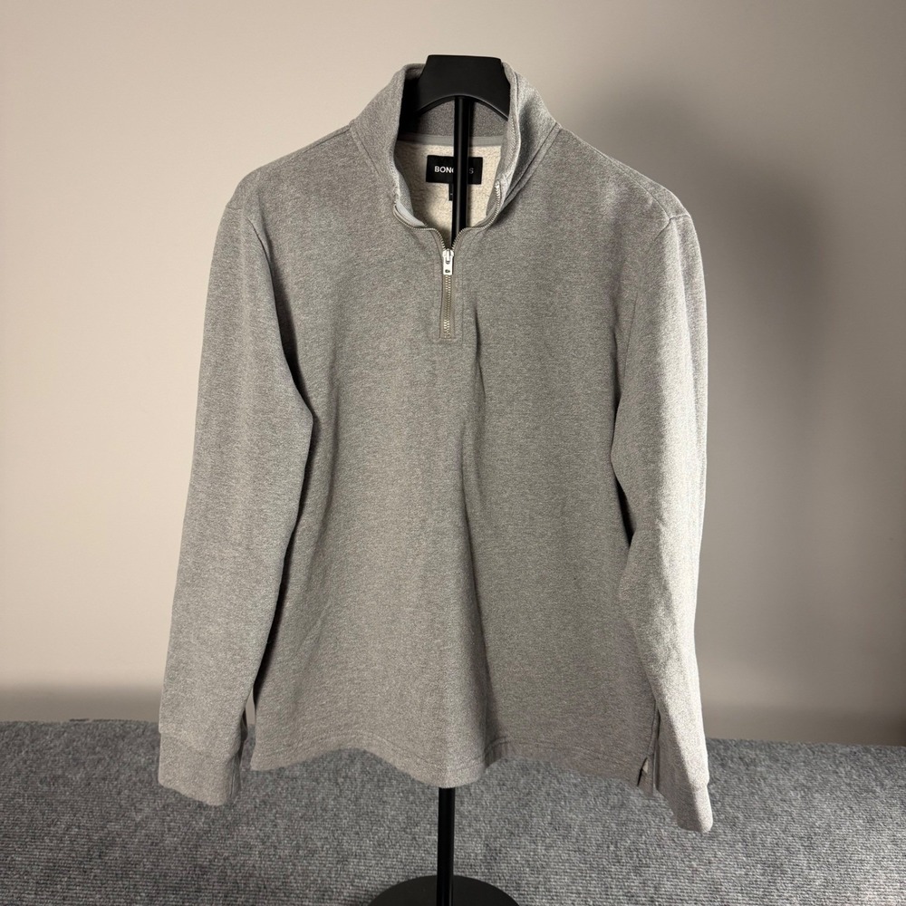 Bonobos Mens Quarter Zip Pullover Heather Gray Sherpa Lined Sweatshirt Size M
